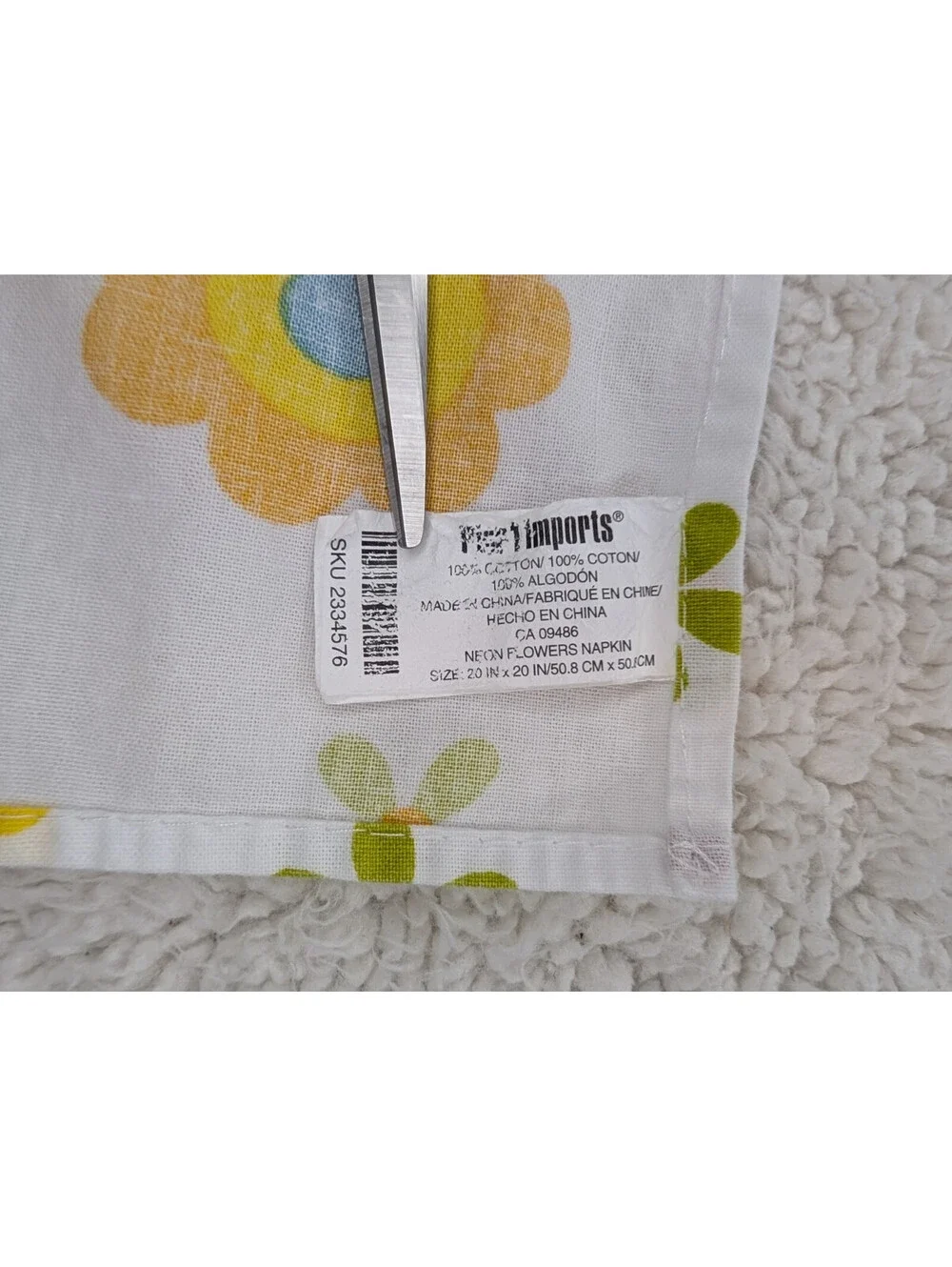 Pier 1 Imports Lot of 6 Cotton Napkins Neon Flowers Approx 19x19 inches